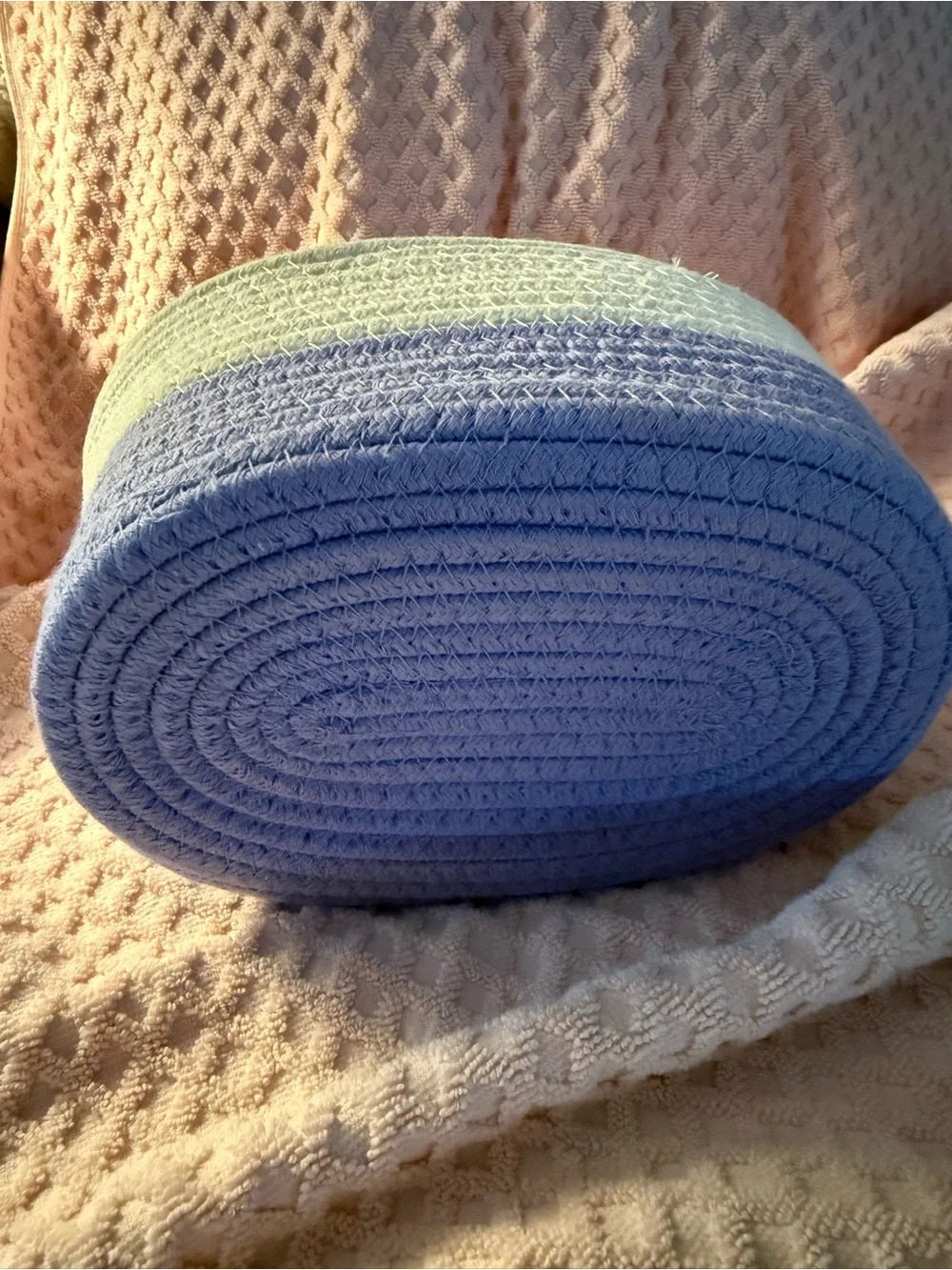 Source Unknown Cream and Lavender Rope Tote Basket